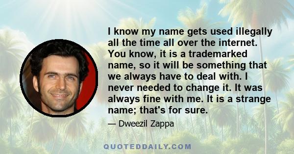 I know my name gets used illegally all the time all over the internet. You know, it is a trademarked name, so it will be something that we always have to deal with. I never needed to change it. It was always fine with