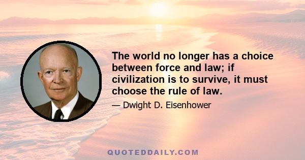 The world no longer has a choice between force and law; if civilization is to survive, it must choose the rule of law.