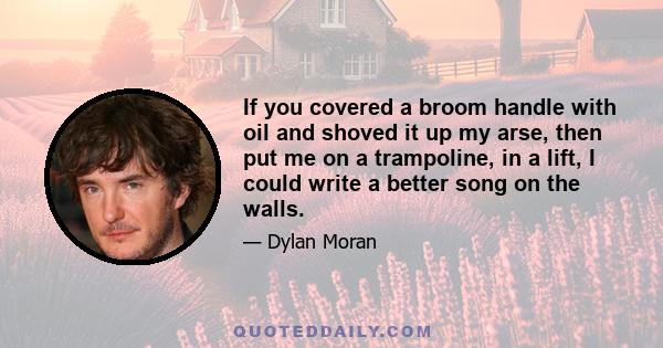 If you covered a broom handle with oil and shoved it up my arse, then put me on a trampoline, in a lift, I could write a better song on the walls.