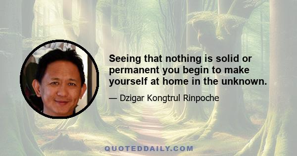 Seeing that nothing is solid or permanent you begin to make yourself at home in the unknown.