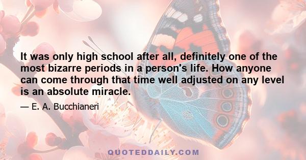 It was only high school after all, definitely one of the most bizarre periods in a person's life. How anyone can come through that time well adjusted on any level is an absolute miracle.