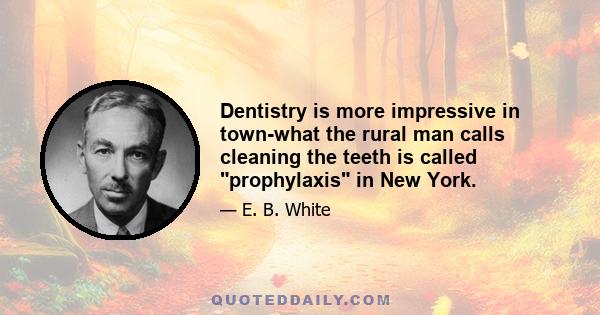 Dentistry is more impressive in town-what the rural man calls cleaning the teeth is called prophylaxis in New York.