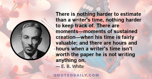 There is nothing harder to estimate than a writer's time, nothing harder to keep track of. There are moments—moments of sustained creation—when his time is fairly valuable; and there are hours and hours when a writer's