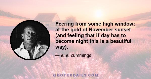 Peering from some high window; at the gold of November sunset (and feeling that if day has to become night this is a beautiful way).