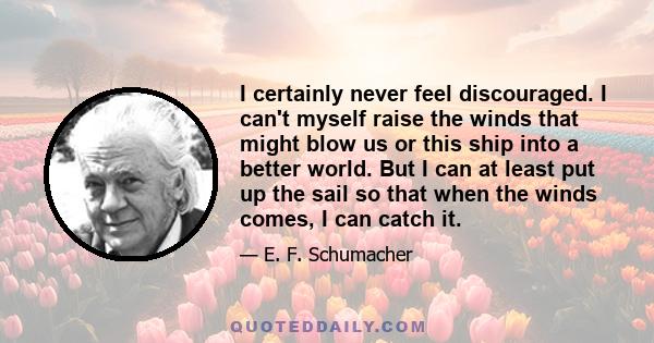 I certainly never feel discouraged. I can't myself raise the winds that might blow us or this ship into a better world. But I can at least put up the sail so that when the winds comes, I can catch it.