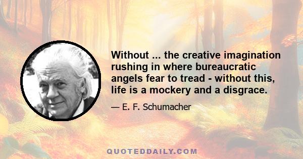 Without ... the creative imagination rushing in where bureaucratic angels fear to tread - without this, life is a mockery and a disgrace.