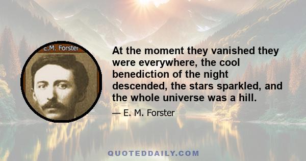 At the moment they vanished they were everywhere, the cool benediction of the night descended, the stars sparkled, and the whole universe was a hill.