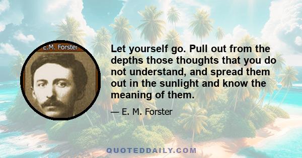 Let yourself go. Pull out from the depths those thoughts that you do not understand, and spread them out in the sunlight and know the meaning of them.