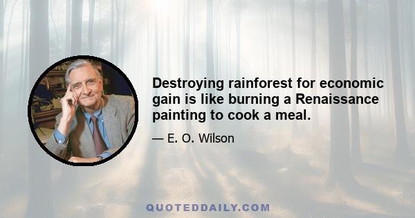 Destroying rainforest for economic gain is like burning a Renaissance painting to cook a meal.