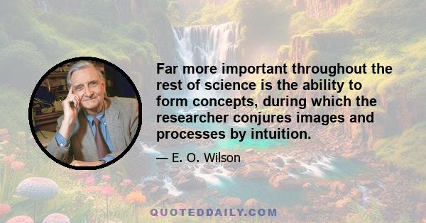 Far more important throughout the rest of science is the ability to form concepts, during which the researcher conjures images and processes by intuition.