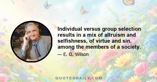 Individual versus group selection results in a mix of altruism and selfishness, of virtue and sin, among the members of a society. If one colony member devotes its life to service over marriage, the individual is of