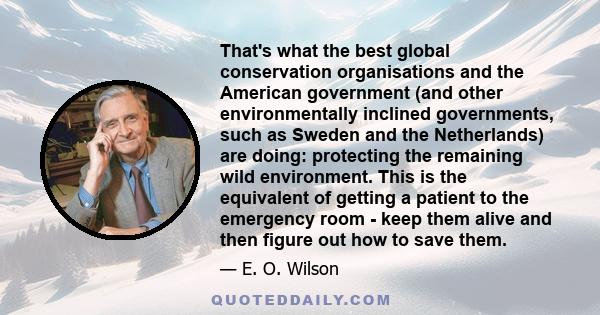 That's what the best global conservation organisations and the American government (and other environmentally inclined governments, such as Sweden and the Netherlands) are doing: protecting the remaining wild