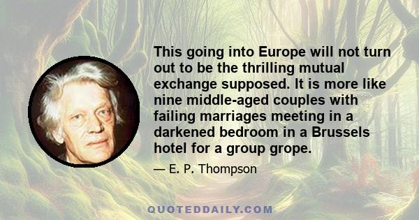 This going into Europe will not turn out to be the thrilling mutual exchange supposed. It is more like nine middle-aged couples with failing marriages meeting in a darkened bedroom in a Brussels hotel for a group grope.