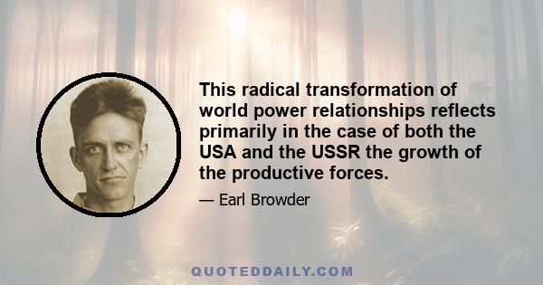 This radical transformation of world power relationships reflects primarily in the case of both the USA and the USSR the growth of the productive forces.