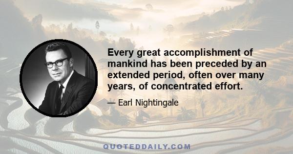 Every great accomplishment of mankind has been preceded by an extended period, often over many years, of concentrated effort.