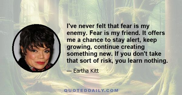 I've never felt that fear is my enemy. Fear is my friend. It offers me a chance to stay alert, keep growing, continue creating something new. If you don't take that sort of risk, you learn nothing.