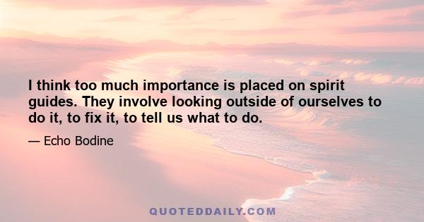 I think too much importance is placed on spirit guides. They involve looking outside of ourselves to do it, to fix it, to tell us what to do.