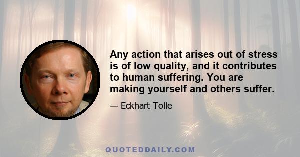 Any action that arises out of stress is of low quality, and it contributes to human suffering. You are making yourself and others suffer.