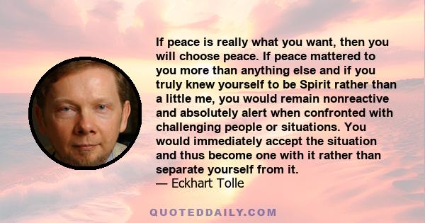 If peace is really what you want, then you will choose peace. If peace mattered to you more than anything else and if you truly knew yourself to be Spirit rather than a little me, you would remain nonreactive and