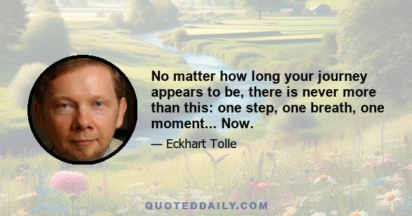 No matter how long your journey appears to be, there is never more than this: one step, one breath, one moment... Now.