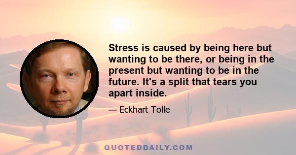 Stress is caused by being here but wanting to be there, or being in the present but wanting to be in the future. It's a split that tears you apart inside.