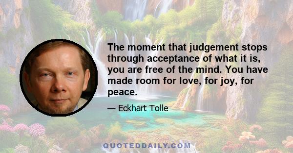 The moment that judgement stops through acceptance of what it is, you are free of the mind. You have made room for love, for joy, for peace.