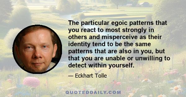 The particular egoic patterns that you react to most strongly in others and misperceive as their identity tend to be the same patterns that are also in you, but that you are unable or unwilling to detect within yourself.