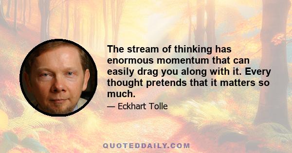 The stream of thinking has enormous momentum that can easily drag you along with it. Every thought pretends that it matters so much.