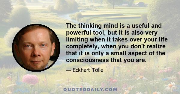 The thinking mind is a useful and powerful tool, but it is also very limiting when it takes over your life completely, when you don't realize that it is only a small aspect of the consciousness that you are.