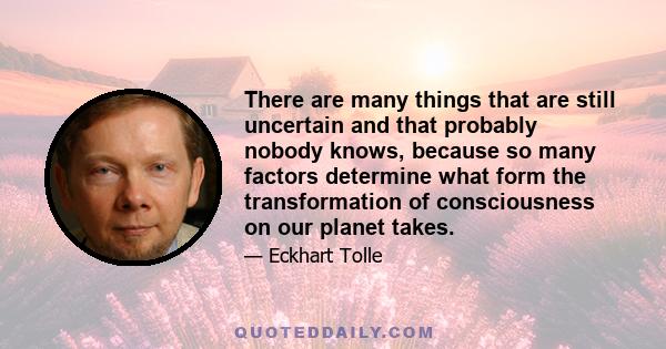 There are many things that are still uncertain and that probably nobody knows, because so many factors determine what form the transformation of consciousness on our planet takes.