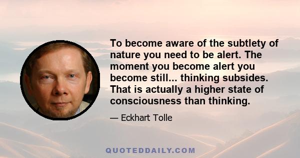 To become aware of the subtlety of nature you need to be alert. The moment you become alert you become still... thinking subsides. That is actually a higher state of consciousness than thinking.