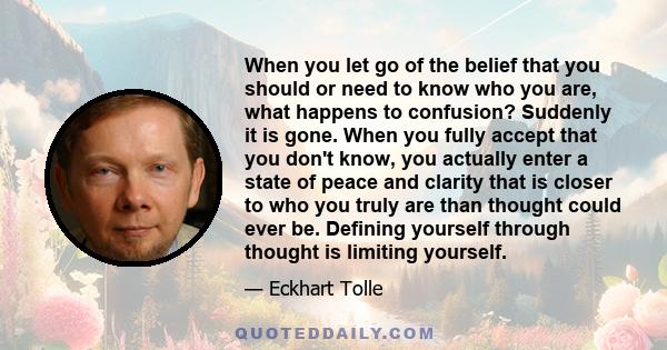 When you let go of the belief that you should or need to know who you are, what happens to confusion? Suddenly it is gone. When you fully accept that you don't know, you actually enter a state of peace and clarity that