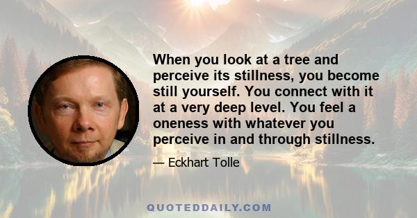 When you look at a tree and perceive its stillness, you become still yourself. You connect with it at a very deep level. You feel a oneness with whatever you perceive in and through stillness.