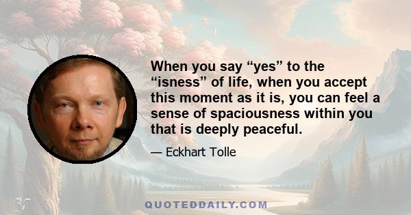 When you say “yes” to the “isness” of life, when you accept this moment as it is, you can feel a sense of spaciousness within you that is deeply peaceful.