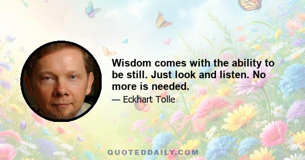 Wisdom comes with the ability to be still. Just look and listen. No more is needed.