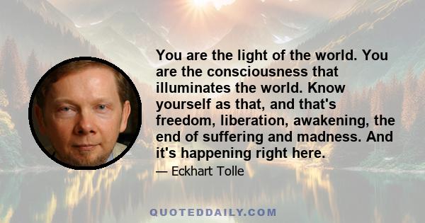 You are the light of the world. You are the consciousness that illuminates the world. Know yourself as that, and that's freedom, liberation, awakening, the end of suffering and madness. And it's happening right here.