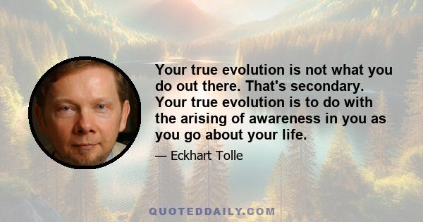 Your true evolution is not what you do out there. That's secondary. Your true evolution is to do with the arising of awareness in you as you go about your life.