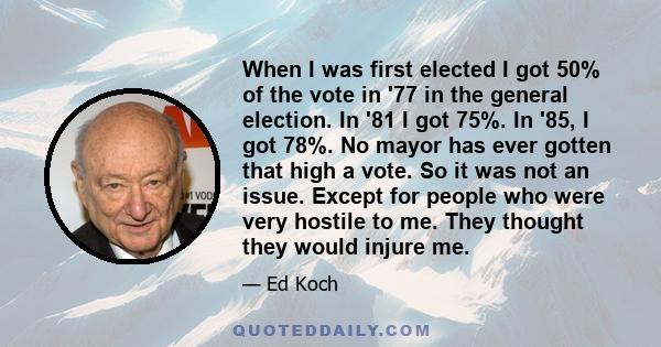 When I was first elected I got 50% of the vote in '77 in the general election. In '81 I got 75%. In '85, I got 78%. No mayor has ever gotten that high a vote. So it was not an issue. Except for people who were very