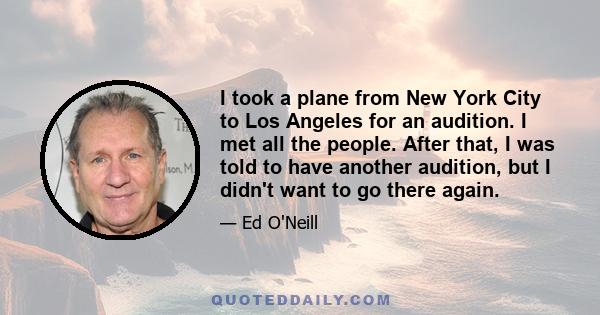 I took a plane from New York City to Los Angeles for an audition. I met all the people. After that, I was told to have another audition, but I didn't want to go there again.