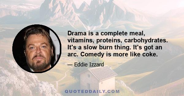 Drama is a complete meal, vitamins, proteins, carbohydrates. It's a slow burn thing. It's got an arc. Comedy is more like coke.