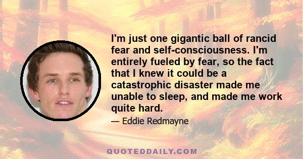 I'm just one gigantic ball of rancid fear and self-consciousness. I'm entirely fueled by fear, so the fact that I knew it could be a catastrophic disaster made me unable to sleep, and made me work quite hard.