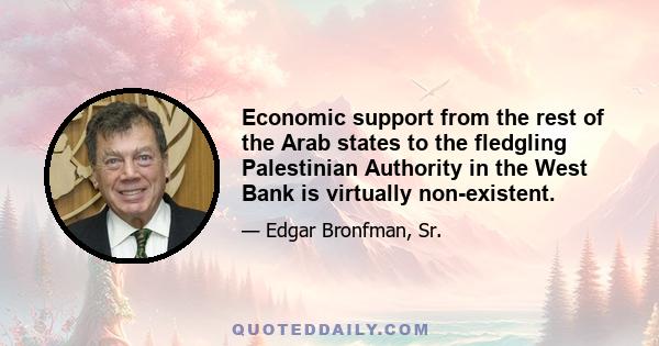 Economic support from the rest of the Arab states to the fledgling Palestinian Authority in the West Bank is virtually non-existent.