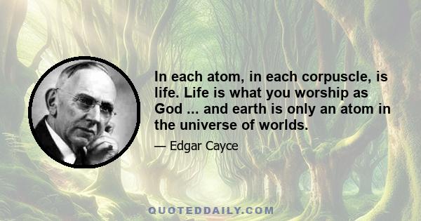 In each atom, in each corpuscle, is life. Life is what you worship as God ... and earth is only an atom in the universe of worlds.