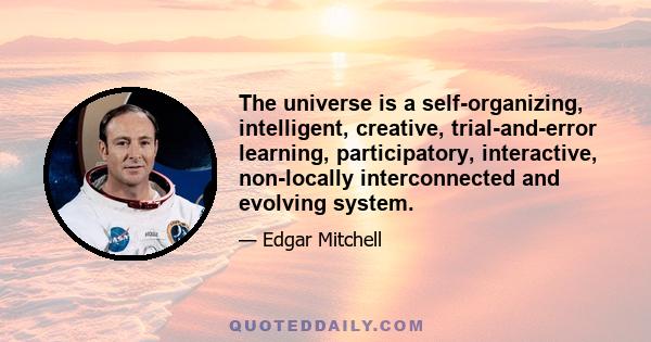 The universe is a self-organizing, intelligent, creative, trial-and-error learning, participatory, interactive, non-locally interconnected and evolving system.