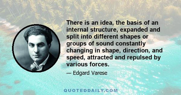 There is an idea, the basis of an internal structure, expanded and split into different shapes or groups of sound constantly changing in shape, direction, and speed, attracted and repulsed by various forces.