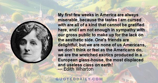 My first few weeks in America are always miserable, because the tastes I am cursed with are all of a kind that cannot be gratified here, and I am not enough in sympathy with our gross public to make up for the lack on