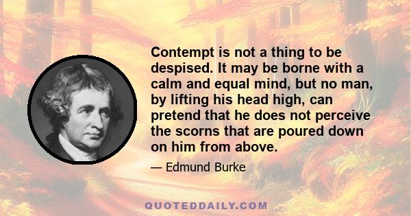 Contempt is not a thing to be despised. It may be borne with a calm and equal mind, but no man, by lifting his head high, can pretend that he does not perceive the scorns that are poured down on him from above.