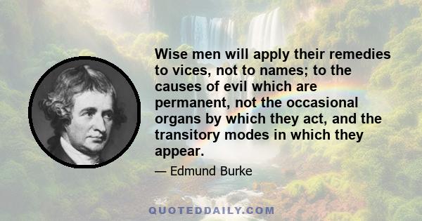 Wise men will apply their remedies to vices, not to names; to the causes of evil which are permanent, not the occasional organs by which they act, and the transitory modes in which they appear.