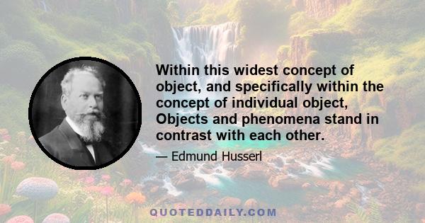 Within this widest concept of object, and specifically within the concept of individual object, Objects and phenomena stand in contrast with each other.