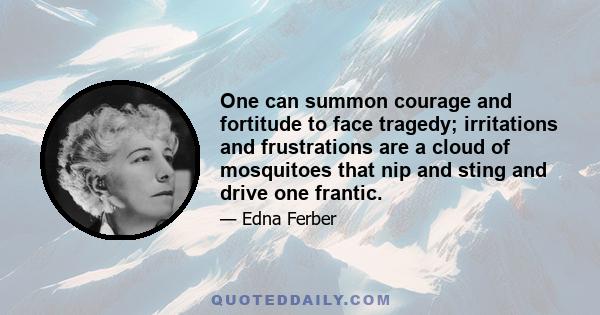 One can summon courage and fortitude to face tragedy; irritations and frustrations are a cloud of mosquitoes that nip and sting and drive one frantic.